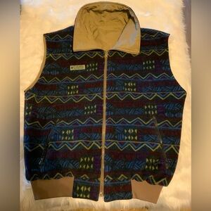 COLUMBIA Vintage Y2K Reversible Fleece Vest Jacket Men’s Ski Aztec Sz Large